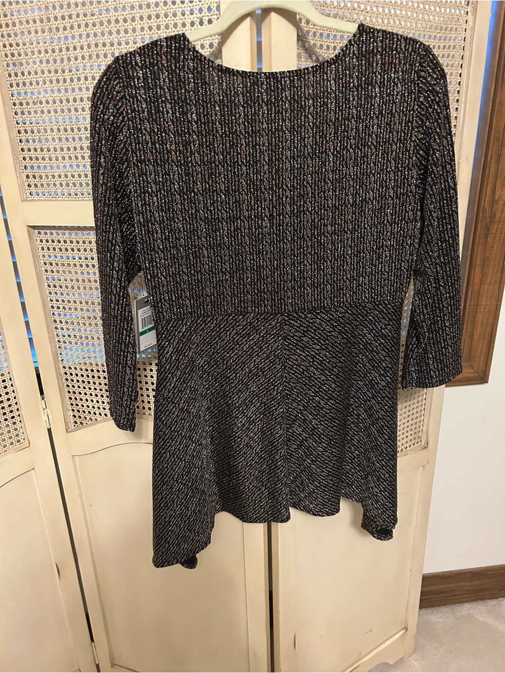 Chaus Black Metallic V-Neck Flared Tunic - Picture 2 of 8